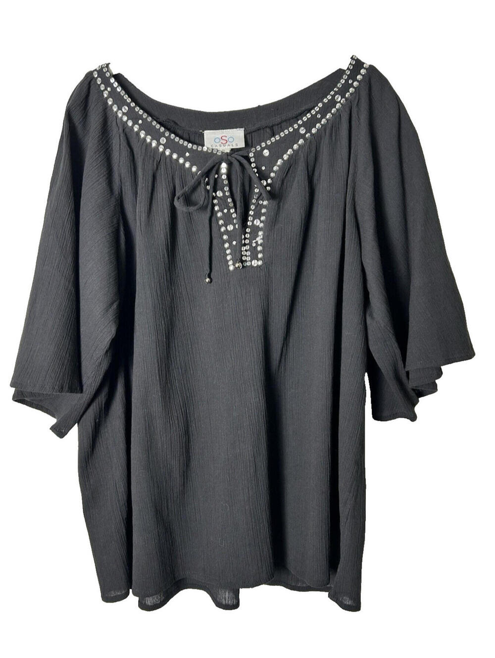 oSo Casuals Black Top with Sequins at Neckline  Size XL  NWOT